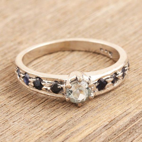 Alternate image for Sapphire and Blue Topaz Solitaire Ring Sea Sparkles