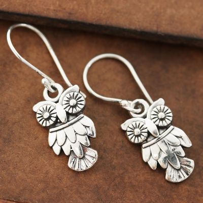 Alternate image for Sterling Silver Owl Dangle Earrings from India Night Vision