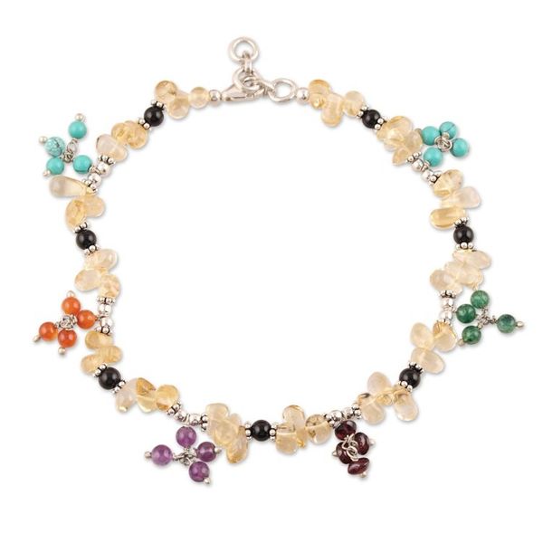 Alternate image for Citrine and garnet beaded anklet Rainbow Gems