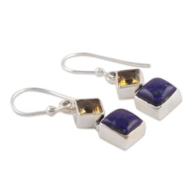 Alternate image for Sterling Silver Dangle Earrings with Lapis Lazuli  Citrine Royal Harmony