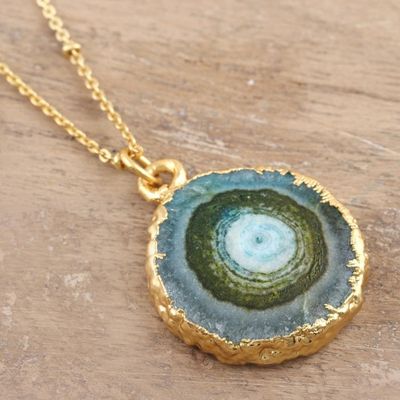Alternate image for Gold-Plated Green Solar Quartz Pendant Necklace Mystic Power
