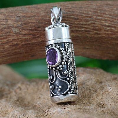 Alternate image for Sterling Silver Prayer Box Amethyst Pendant from India Hear My Prayer