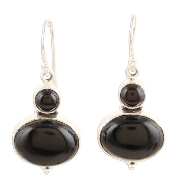 Alternate image for Sterling Silver Dangle Earrings with Black Onyx Cabochons Midnight Dancer