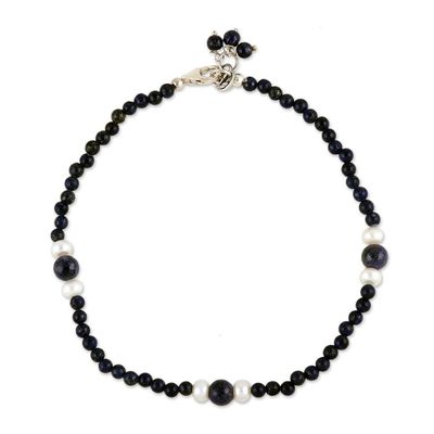Alternate image for Lapis lazuli and pearl beaded anklet Mystic Truth