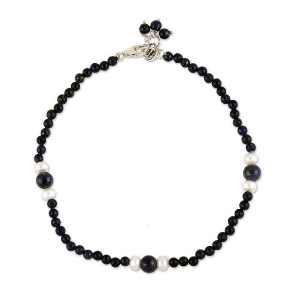 Alternate image for Lapis lazuli and pearl beaded anklet Mystic Truth