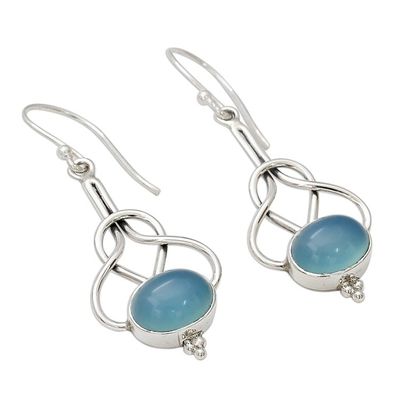 Alternate image for Light Blue Chalcedony Dangle Earrings in Silver 925 Settings Positive Path