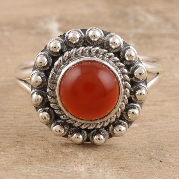 Alternate image for Sterling Silver and Carnelian Cocktail Ring Orange Day