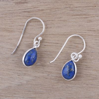 Alternate image for Lapis Lazuli and Sterling Silver Teardrop Dangle Earrings Gentle Tear