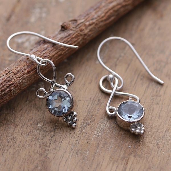 Alternate image for Three-Carat Faceted Round Blue Topaz Dangle Earrings Loyal Reflection