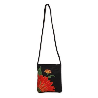 Alternate image for Embroidered Floral Cotton Sling Handbag from India Lovely Blossom