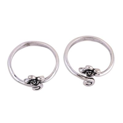 Alternate image for Flower Motif Toe Rings Handmade in Sterling Silver Pair Flower and Swirl