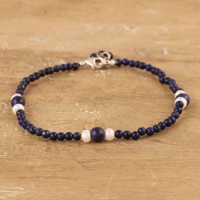 Alternate image for Lapis lazuli and pearl beaded anklet Mystic Truth