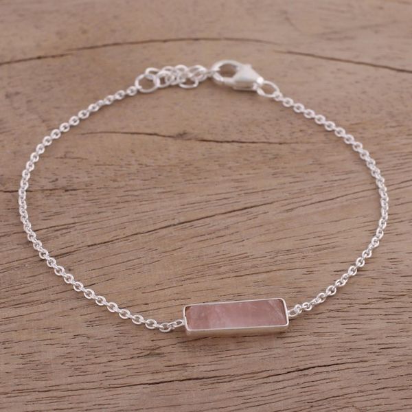 Alternate image for Rose Quartz and 925 Silver Pendant Bracelet from India Elegant Prism