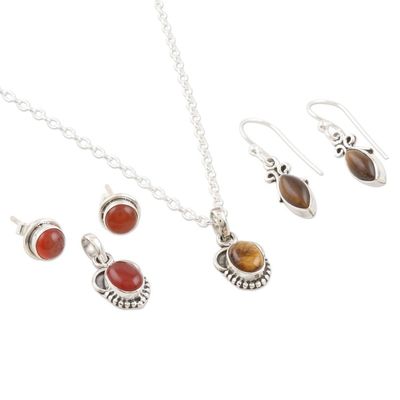 Alternate image for Hand Made Carnelian and Tigers Eye Jewelry Set Trust Yourself