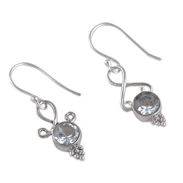 Alternate image for Three-Carat Faceted Round Blue Topaz Dangle Earrings Loyal Reflection