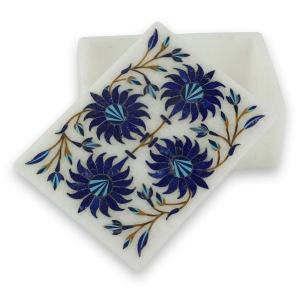 Alternate image for Floral Marble Jewelry Box from India Carnation Sky