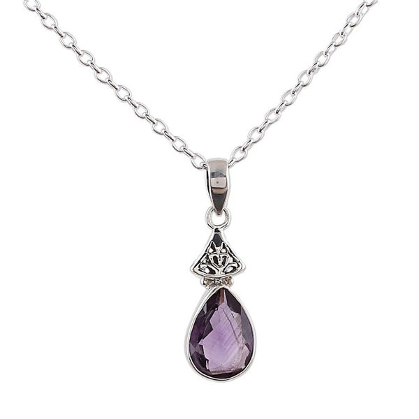 Alternate image for Faceted Amethyst and Sterling Silver Necklace from India Lavender Drop
