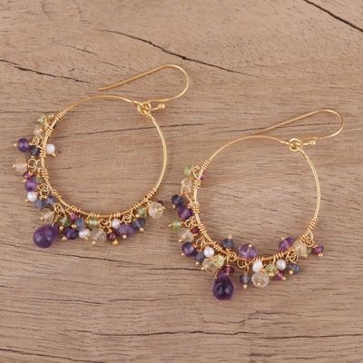 Alternate image for Handmade 22k Gold Plated Sterling Silver Gemstone Earrings Vibrant Shimmer