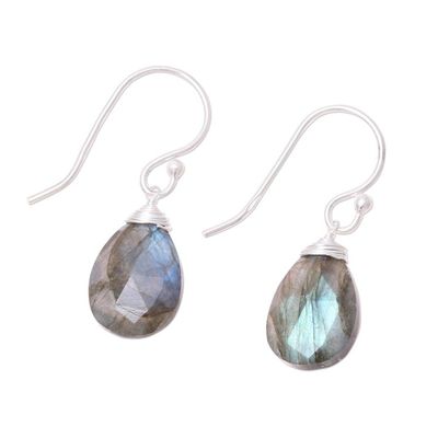 Alternate image for Faceted Labradorite Teardrop Sterling Silver Dangle Earrings Mystical Forest