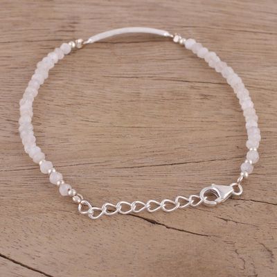 Alternate image for Rainbow Moonstone and Sterling Silver Beaded Bracelet Calming Beauty