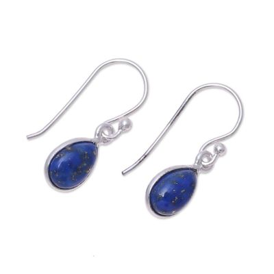 Alternate image for Lapis Lazuli and Sterling Silver Teardrop Dangle Earrings Gentle Tear