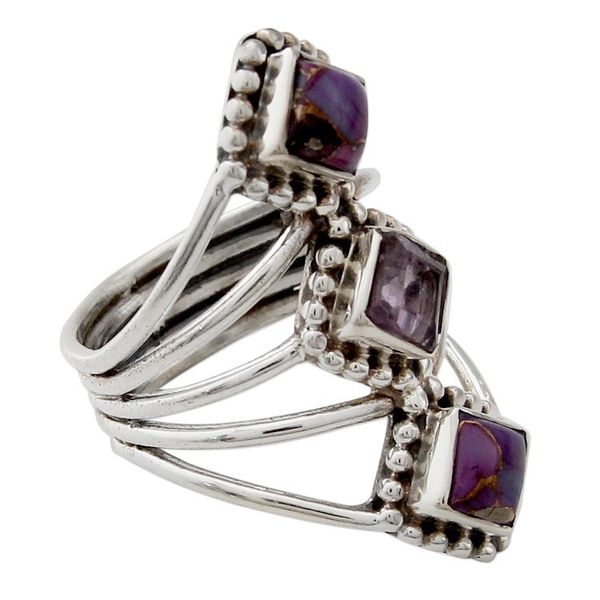Alternate image for Amethyst and Reconstituted Turquoise Handmade Cocktail Ring Purple Allure