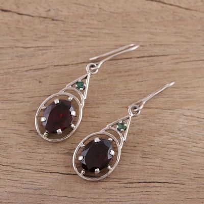 Alternate image for Garnet and Emerald Dangle Earrings from India Scarlet Joy