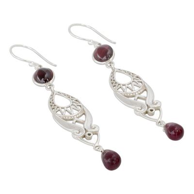 Alternate image for Long Ruby and Garnet Earrings in Sterling Silver from India Mughal Mystery