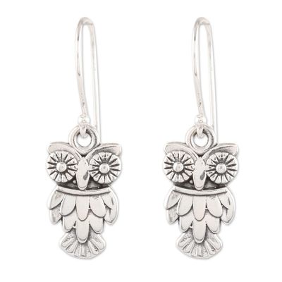 Alternate image for Sterling Silver Owl Dangle Earrings from India Night Vision