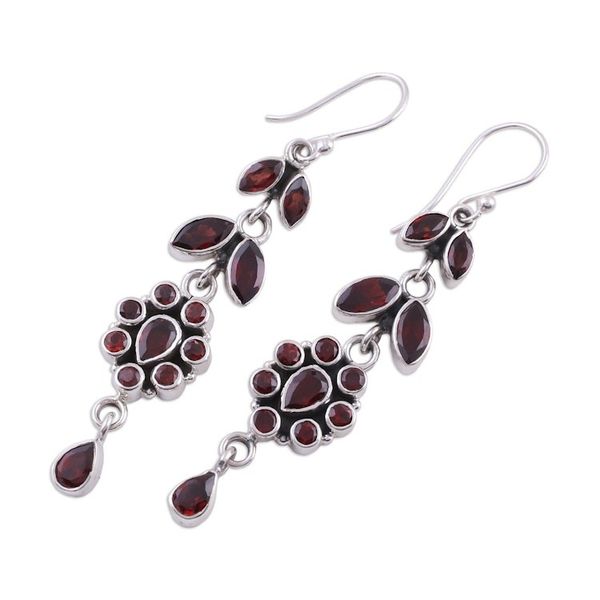 Alternate image for Handcrafted Floral Sterling Silver and Garnet Earrings Red Rose
