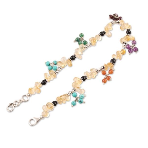 Alternate image for Citrine and garnet beaded anklet Rainbow Gems