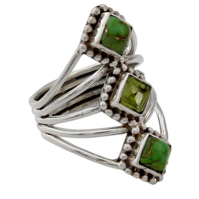 Alternate image for Handmade Peridot and Reconstituted Turquoise Cocktail Ring Forest Allure