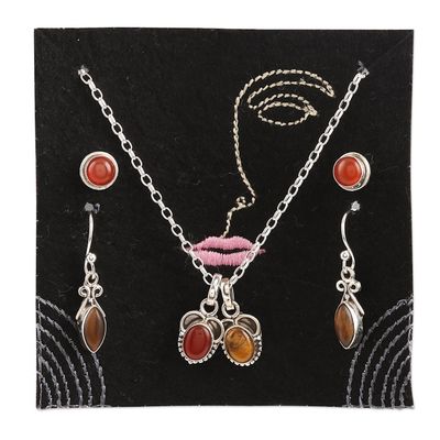 Alternate image for Hand Made Carnelian and Tigers Eye Jewelry Set Trust Yourself