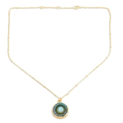 Alternate image for Gold-Plated Green Solar Quartz Pendant Necklace Mystic Power