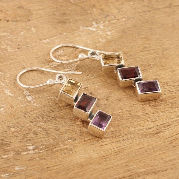 Alternate image for Geometric Multi-Gemstone Dangle Earrings Totaling 3 Carats Dazzling Ladders