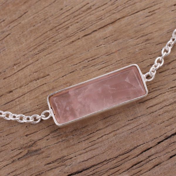 Alternate image for Rose Quartz and 925 Silver Pendant Bracelet from India Elegant Prism