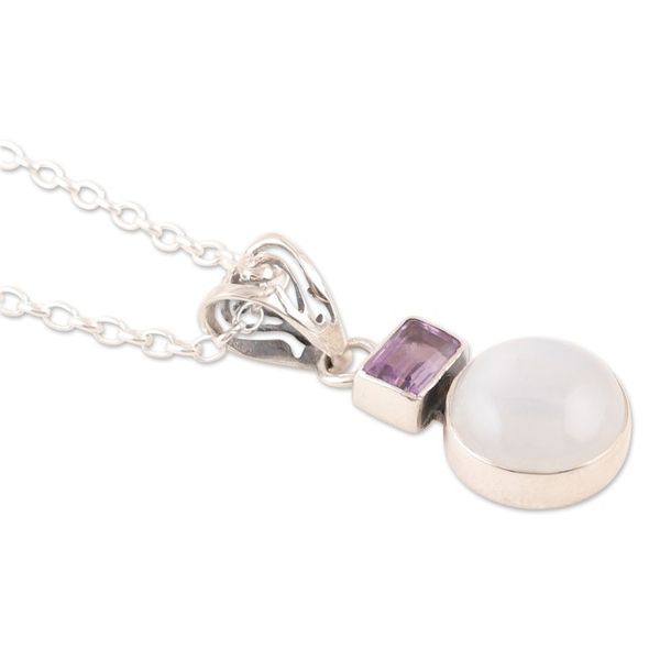 Alternate image for Rainbow Moonstone and Amethyst Pendant Necklace from India Stylish Alliance