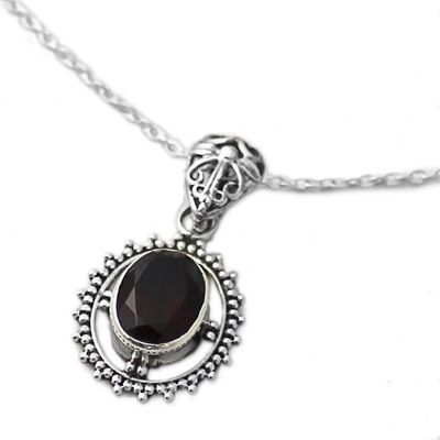 Alternate image for Hand Made Sterling Silver Garnet Pendant Necklace India Red Glamour