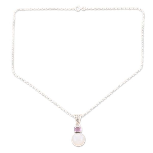 Alternate image for Rainbow Moonstone and Amethyst Pendant Necklace from India Stylish Alliance