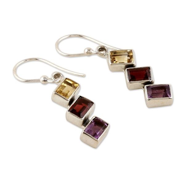 Alternate image for Geometric Multi-Gemstone Dangle Earrings Totaling 3 Carats Dazzling Ladders