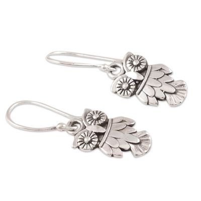 Alternate image for Sterling Silver Owl Dangle Earrings from India Night Vision
