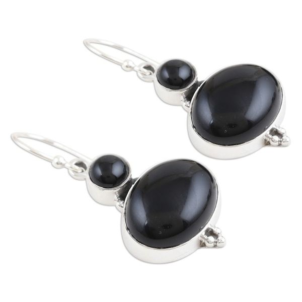 Alternate image for Sterling Silver Dangle Earrings with Black Onyx Cabochons Midnight Dancer