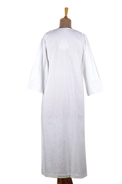 Alternate image for Long White Embroidered Caftan from India Lucknow Lily