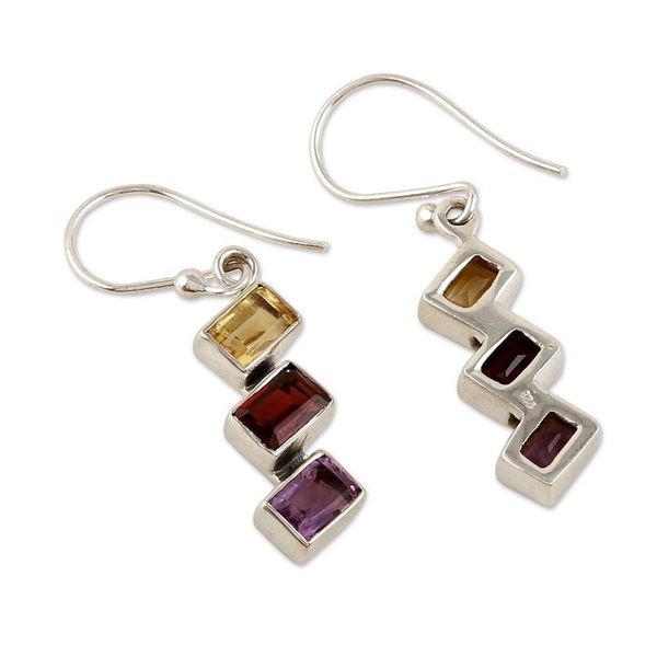 Alternate image for Geometric Multi-Gemstone Dangle Earrings Totaling 3 Carats Dazzling Ladders