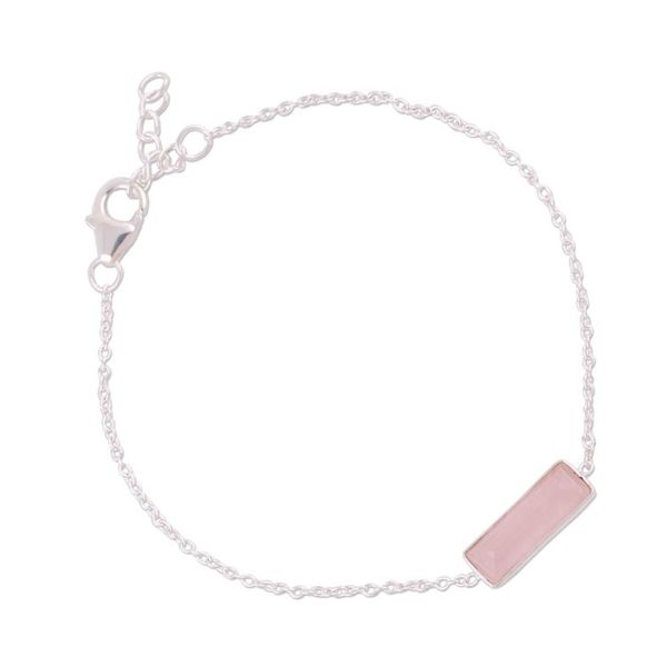 Alternate image for Rose Quartz and 925 Silver Pendant Bracelet from India Elegant Prism