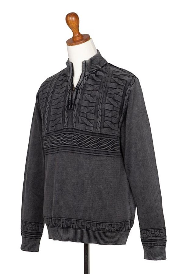 Alternate image for Mens Stone Washed Cotton Pullover Sweater Stylish in Charcoal