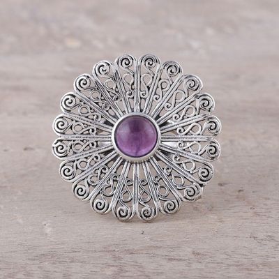 Alternate image for Sterling Silver Amethyst Openwork Flower Cocktail Ring Beautiful Bloom