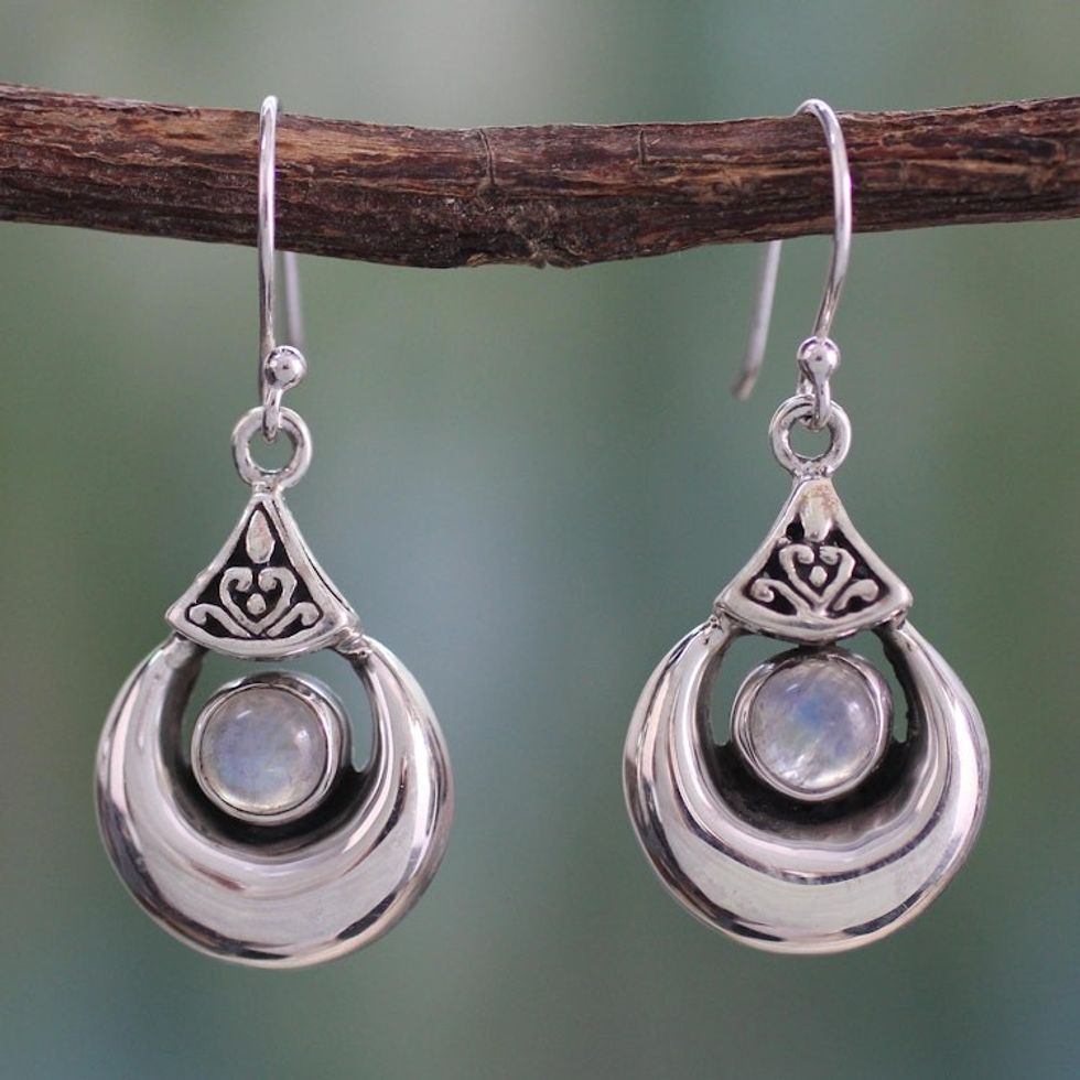 Sterling Silver Rainbow Moonstone Earrings from India 'Goddess Fortunes'