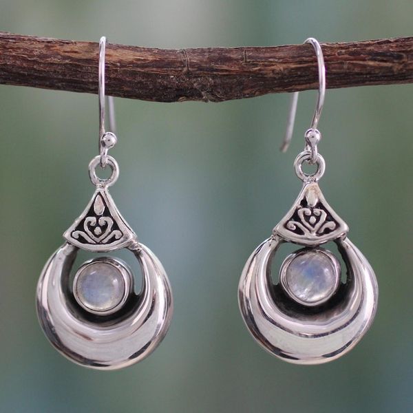 Alternate image for Sterling Silver Rainbow Moonstone Earrings from India Goddess Fortunes