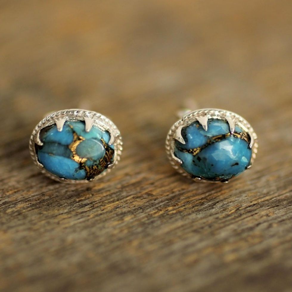 Sterling Silver Stud Earrings with Blue Composite Turquoise 'Morning in Blue'